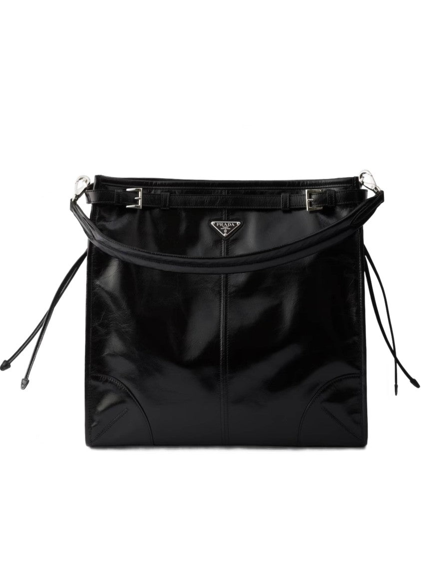 Prada Black Bandoliera Glossy Leather Shoulder Bag