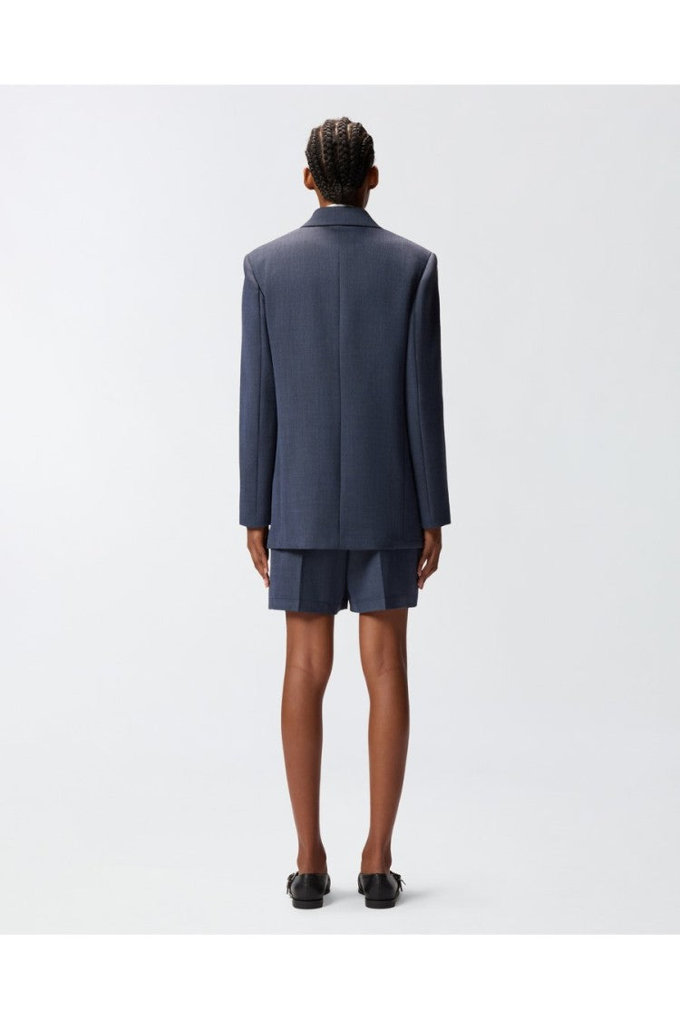 Pinko Navy Double-Breasted Gold-Button Polyester-Blend Blazer