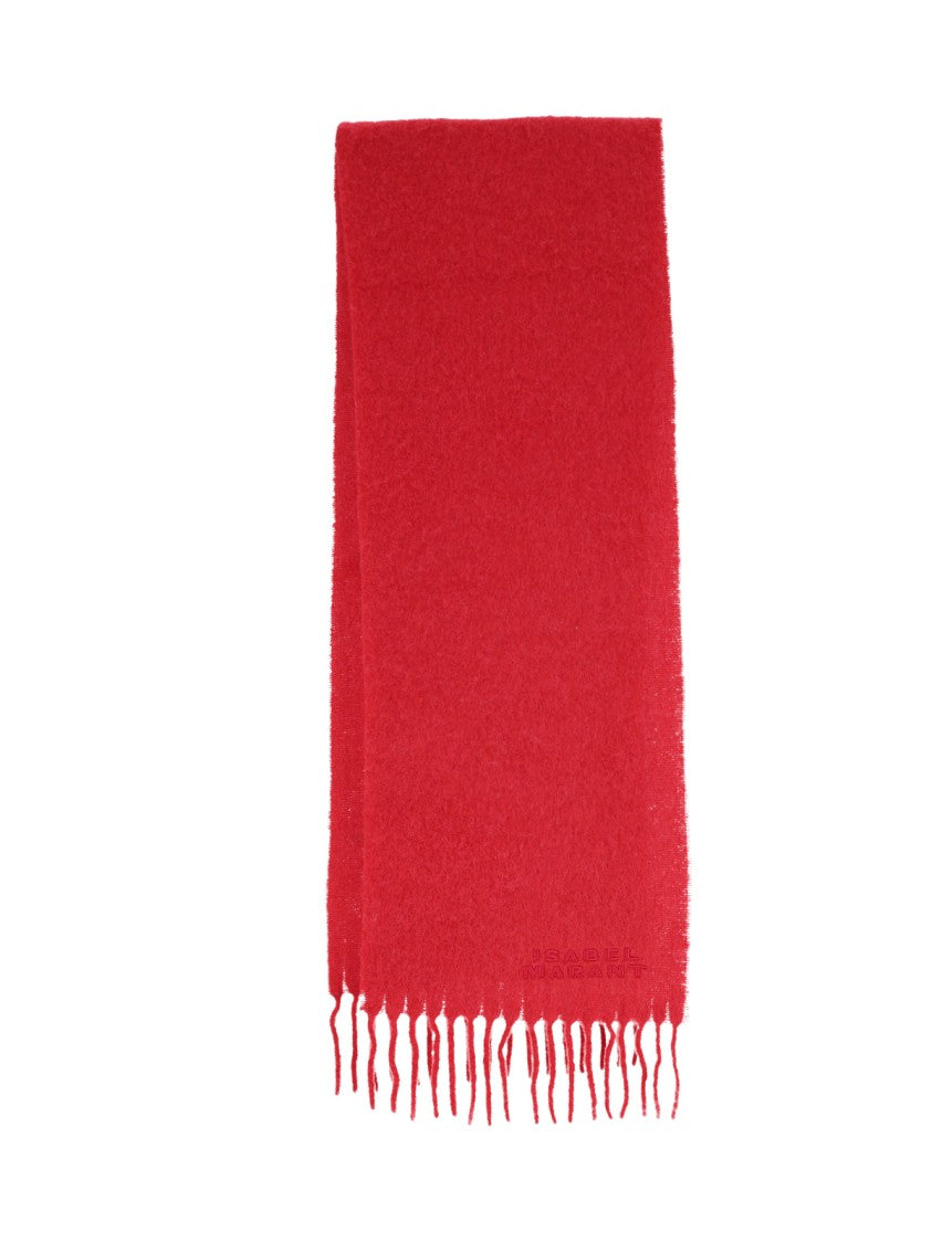 Isabel Marant Red Alpaca-Blend Logo Embroidered Scarf