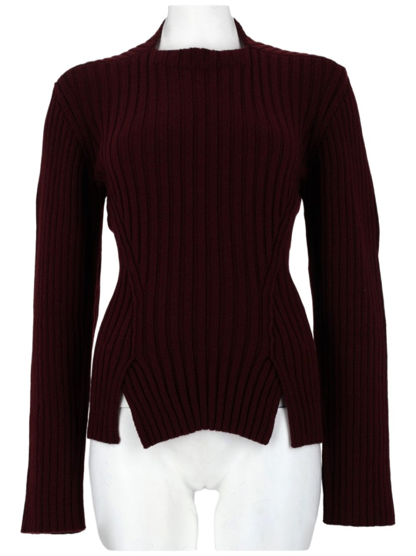 Victoria Beckham Slim-Fit Ribbed Knit Top With High Neckline And Side Slits