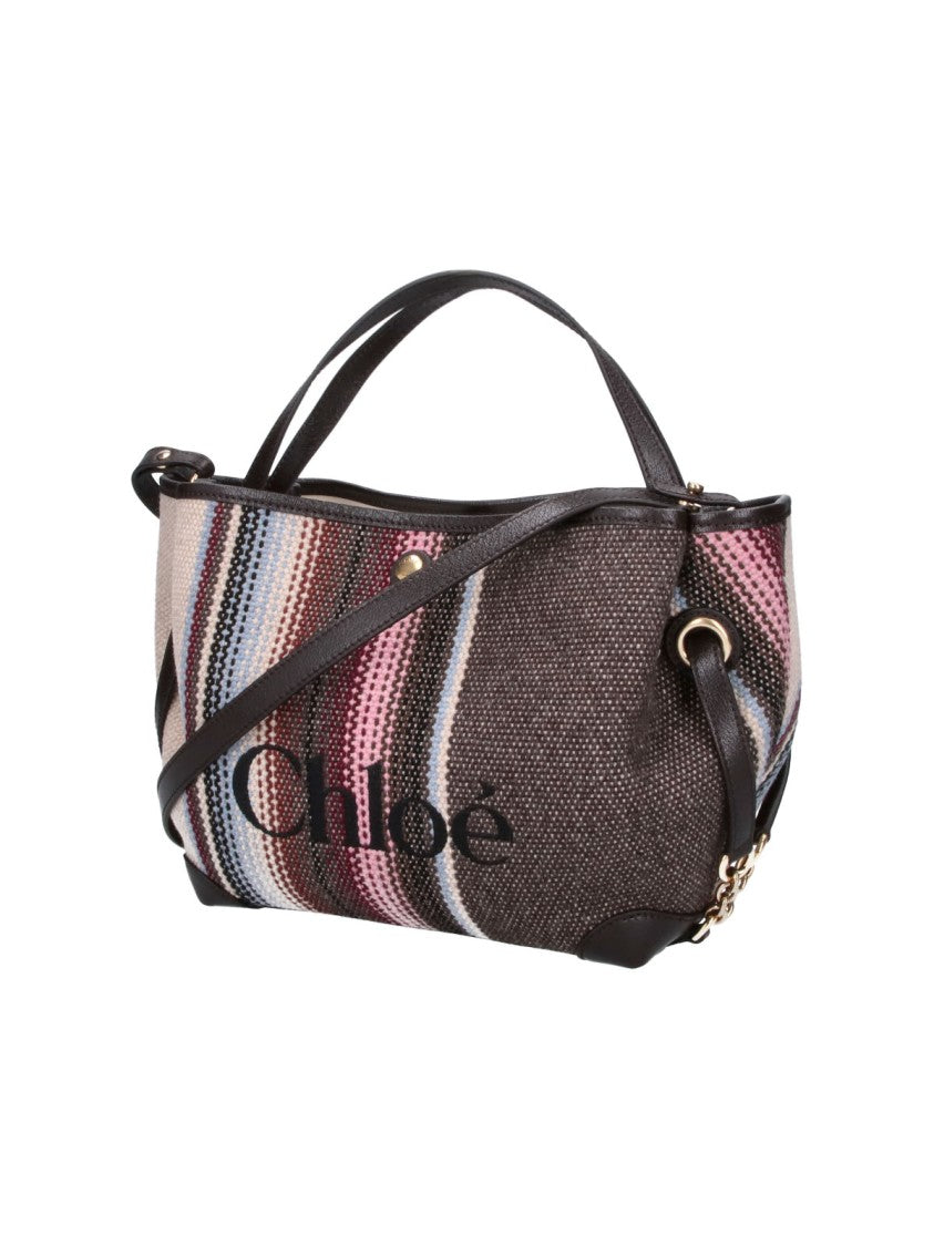 Chloé Brown Clover Striped Wool-Blend Tote Bag