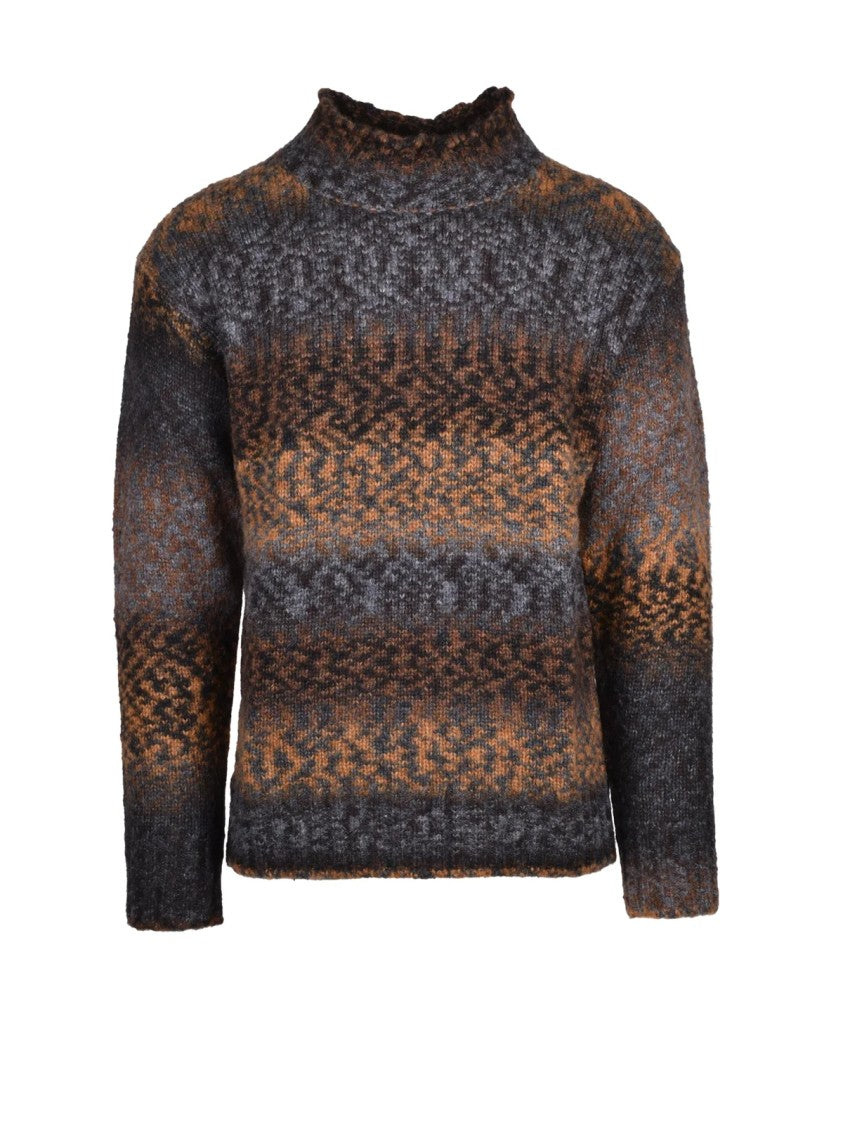 Kangra Textured Knit Crewneck Sweater In Warm Gray And Brown Tones