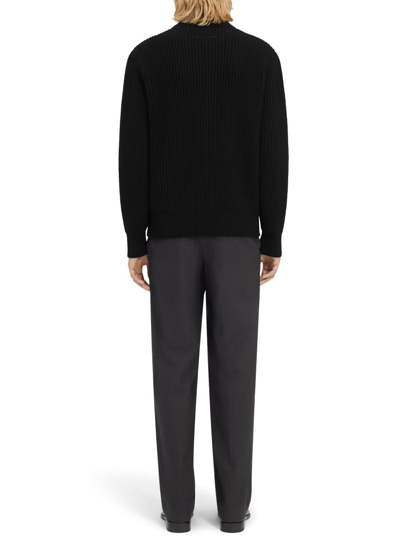 Mm6 By Maison Margiela Ribbed Knit Sports Jacket With High Collar And Zipper Closure