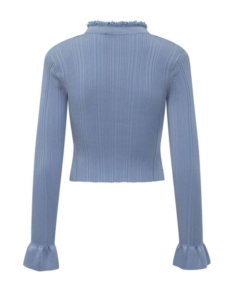 Self-Portrait Fitted Ribbed Knit Cardigan With Pearl Embellishments