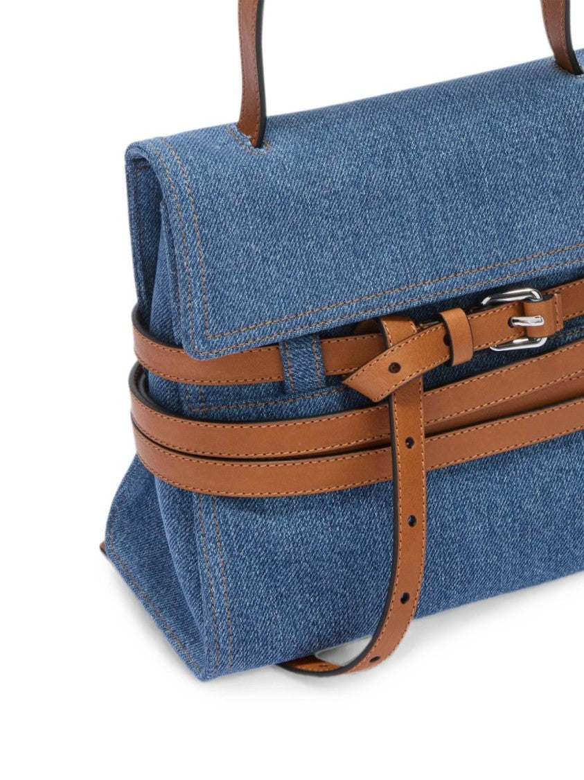 Moschino Blue Denim Leather Strap Handbag