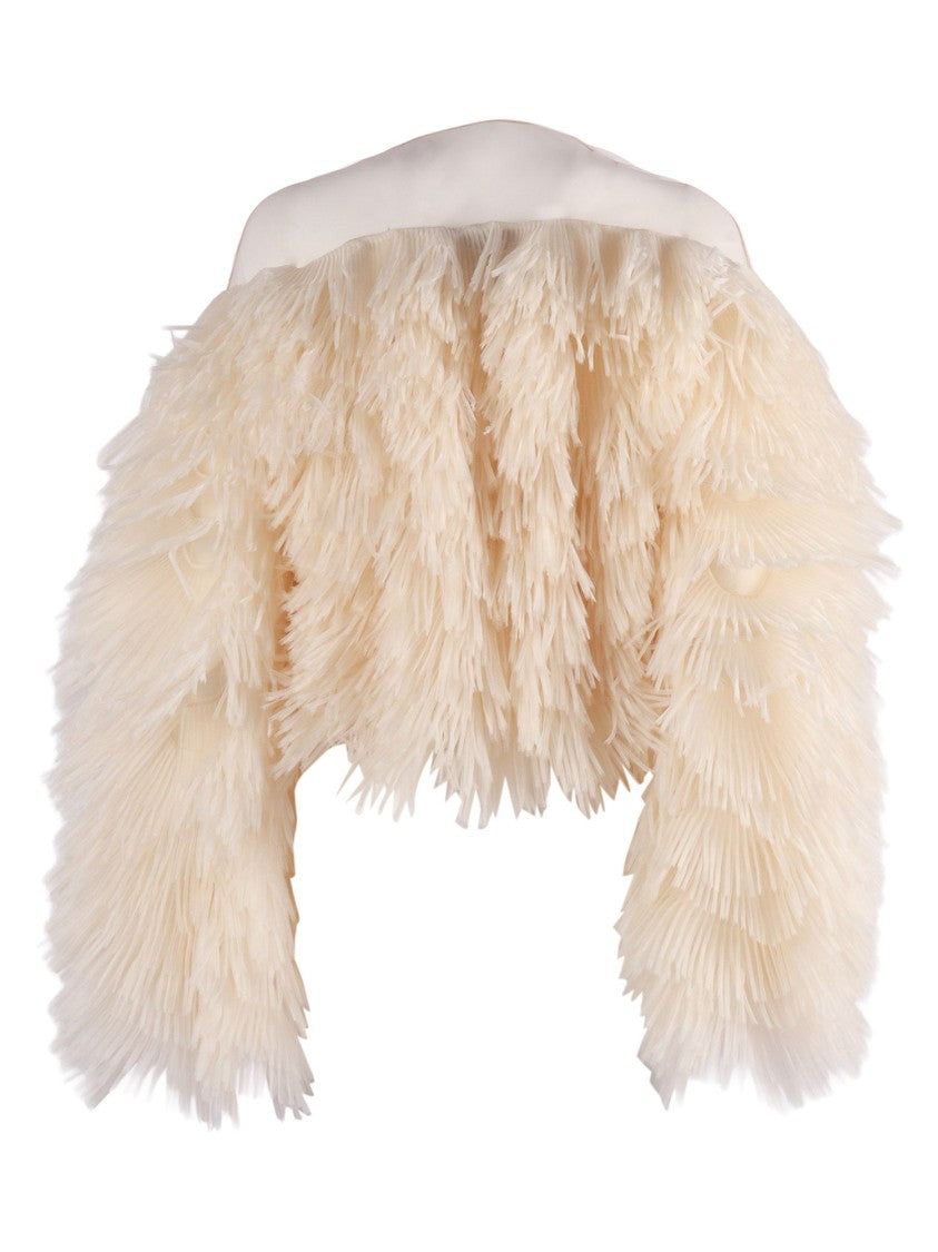 Elisabetta Franchi Textured Cropped Feather Design Jacket
