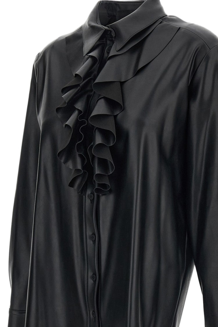 Irie' Button-Up Shirt With Vertical Ruffle Detail And Leather-Like Texture