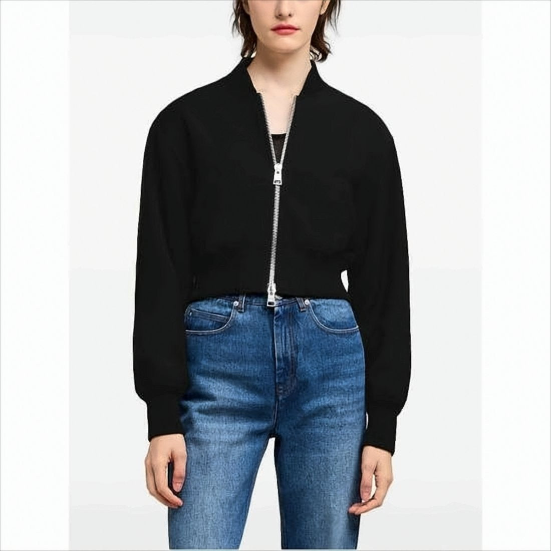Ami Paris Cropped Bomber Jacket With Ribbed Details