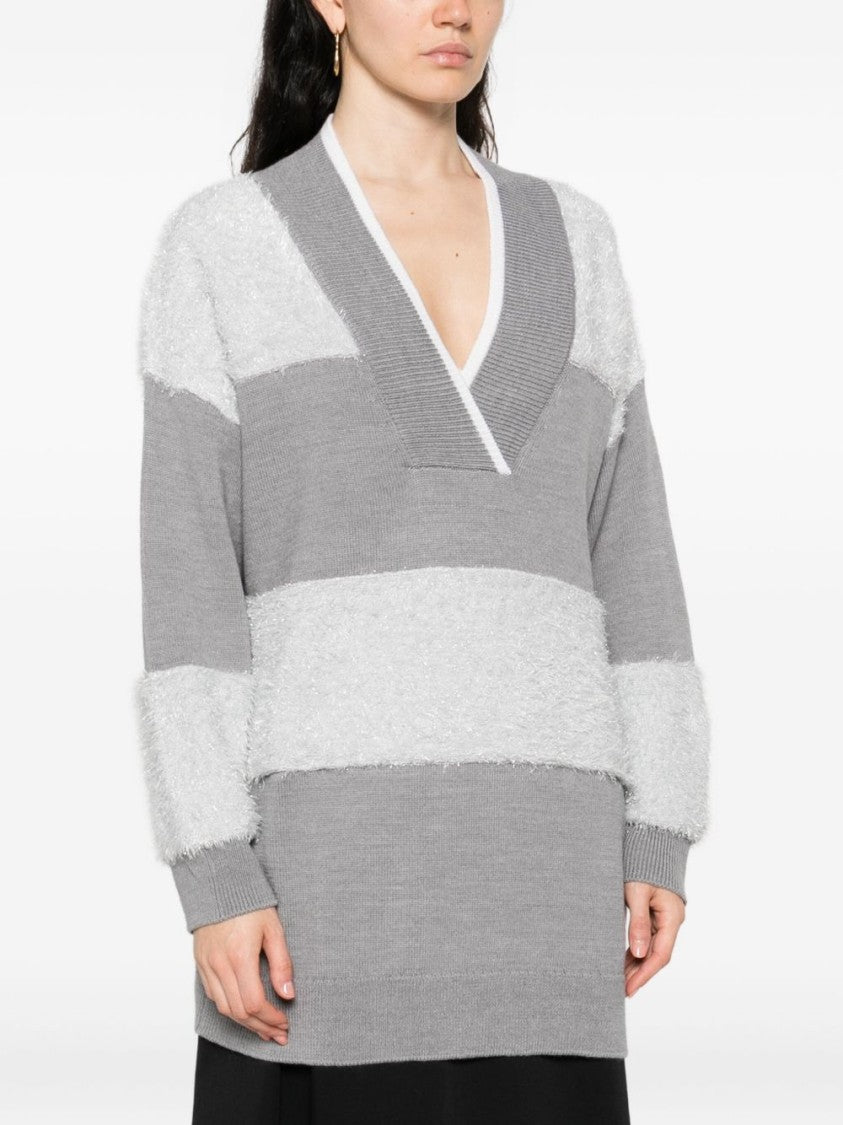 Liu Jo Three-Quarter Sleeve Striped V-Neck Sweater
