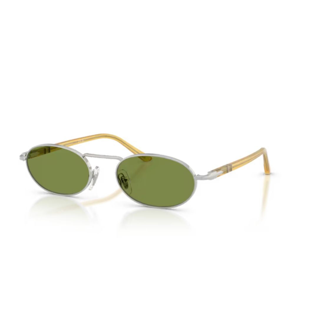 Persol 0Po1023s Oval-Shaped Sunglasses With Silver Frame And Amber Temples