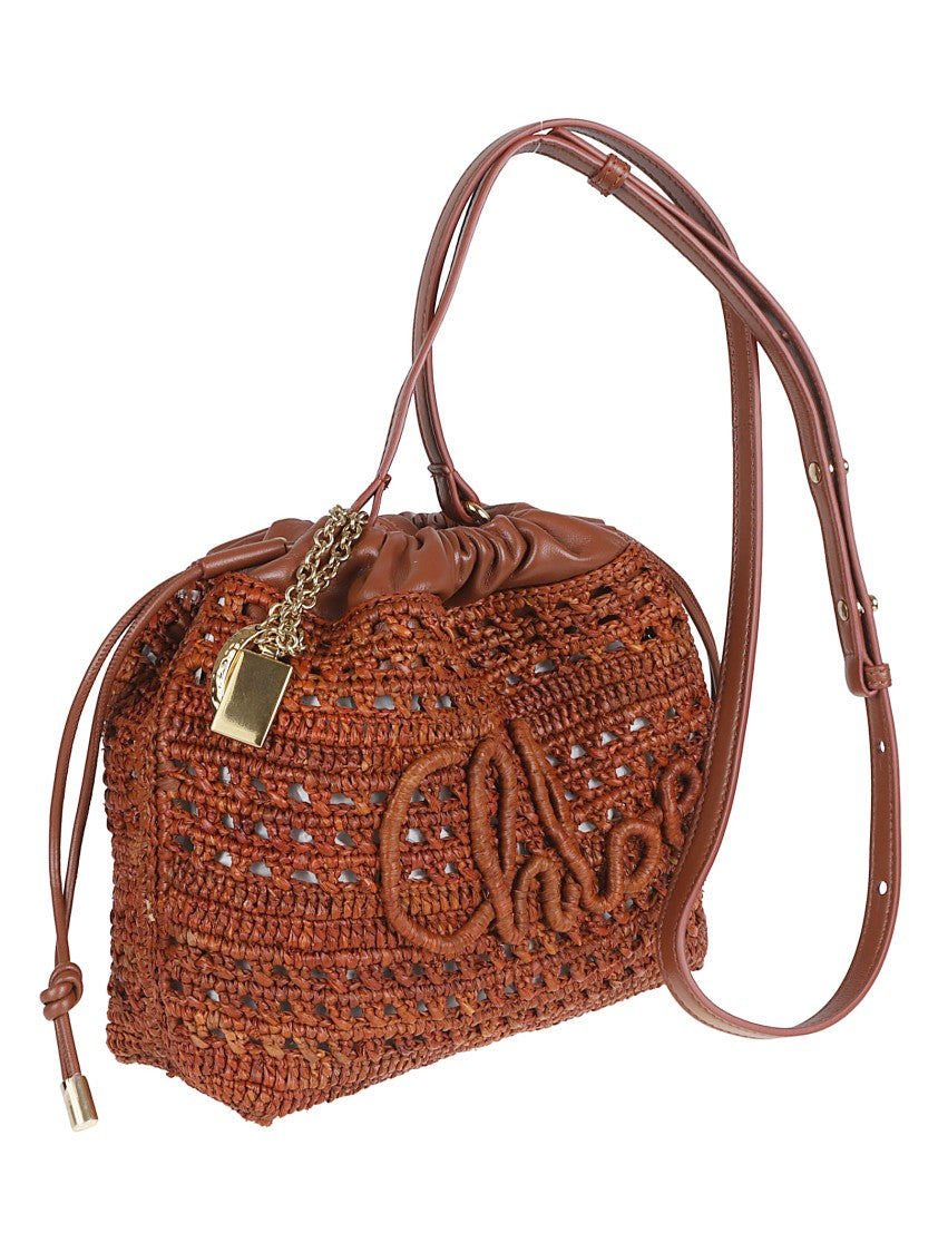 Chloé Mini Raffia Shoulder Bag With Lambskin Accents