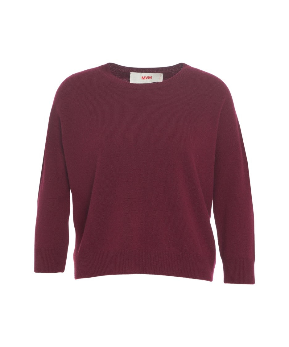 Mvm Burgundy Cashmere Sweater With Ribbed Detailing
