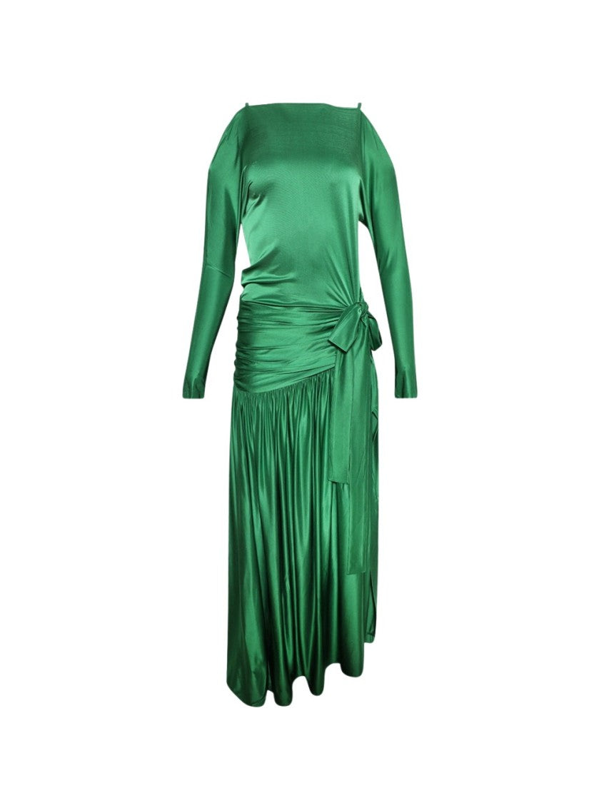Rabanne Gathered Satin Gown Emerald
