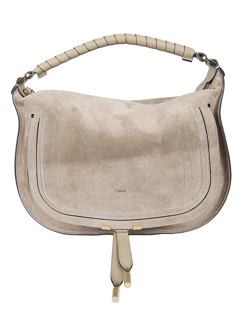 Chloé Suede Shoulder Bag With Embossed Logo And Tassel Detail