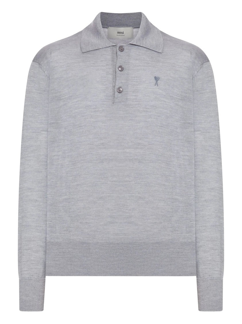 Ami Wool Blend Long-Sleeve Polo Shirt