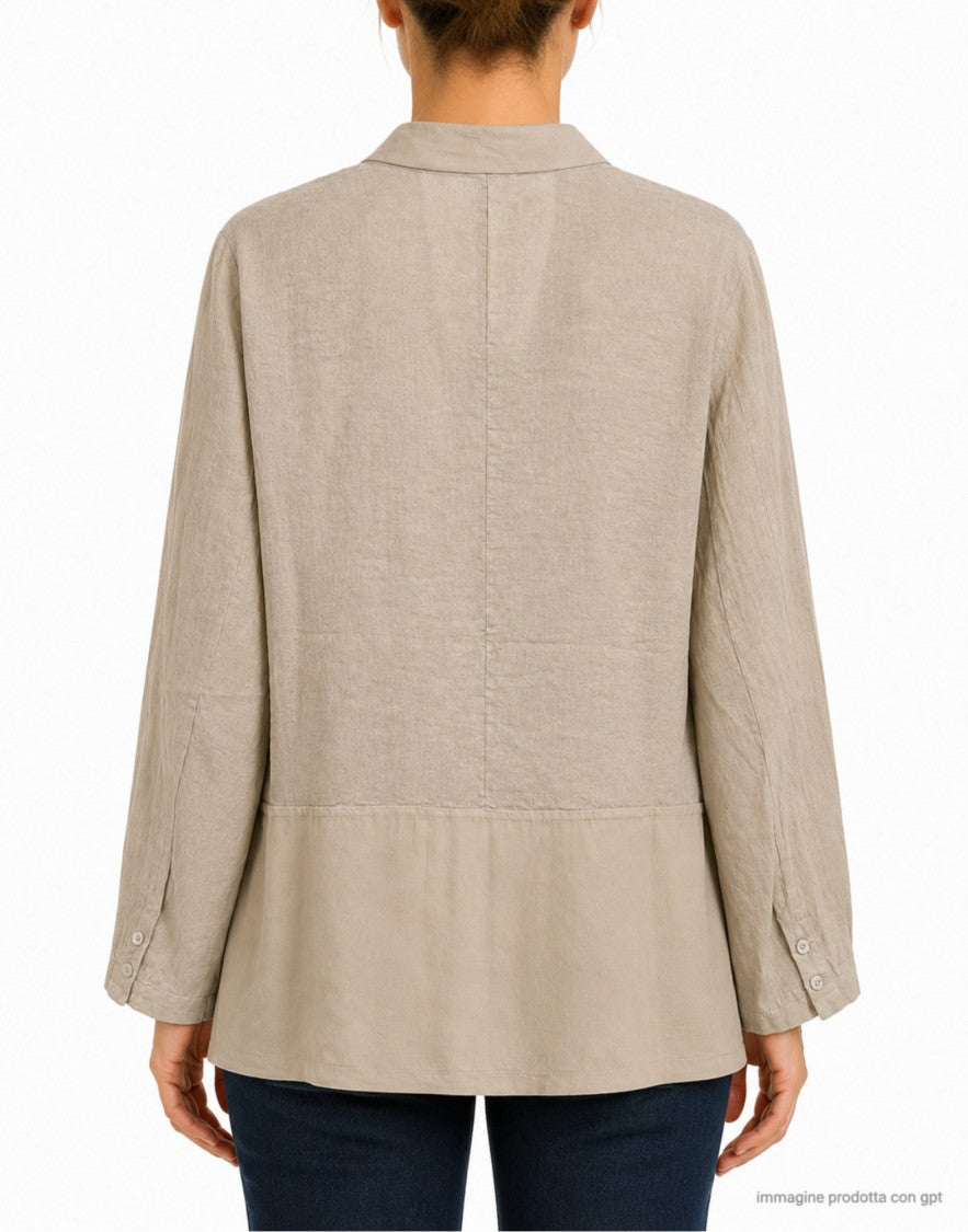 Transit Sand Beige Linen-Viscose Shirt With Textured Details