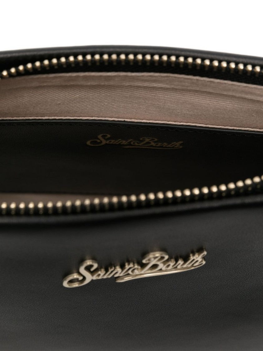 Mc2 Saint Barth Structured Black Handbag With Embossed Design
