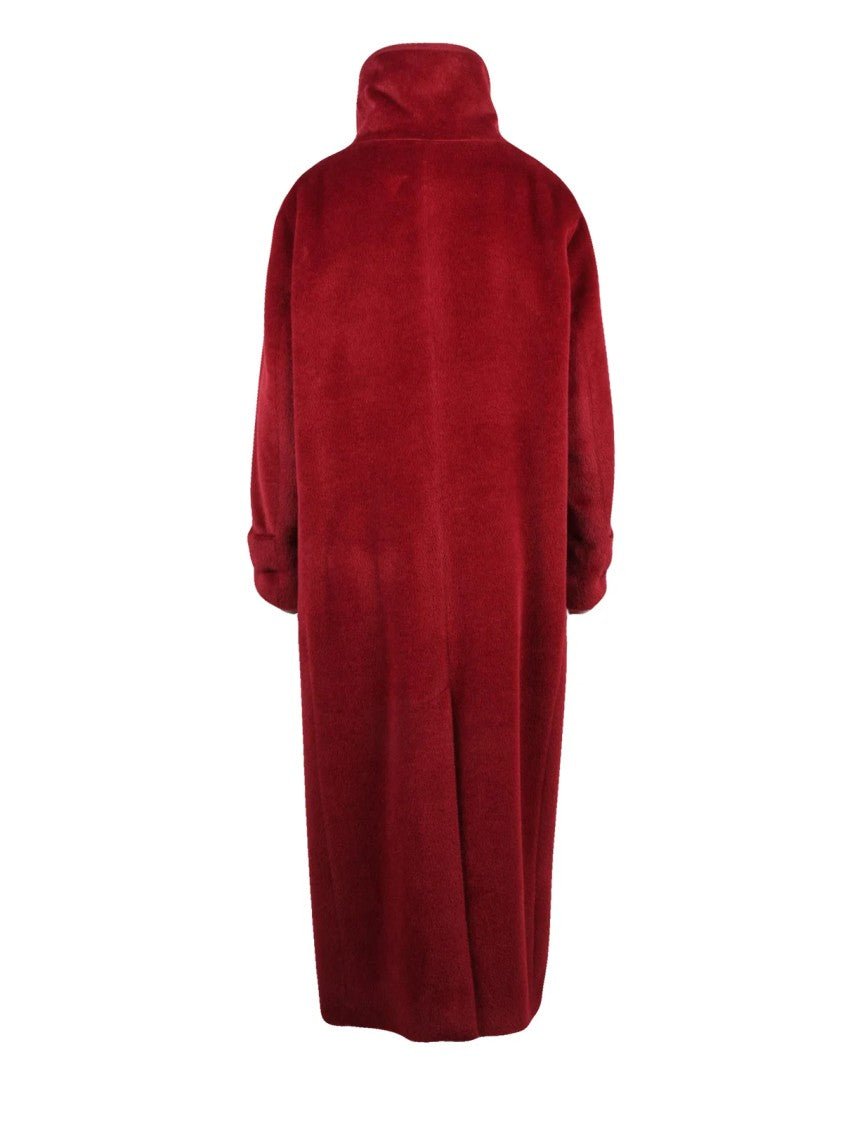 Breras Milano Red Alpaca-Cashmere Stand-Up Collar Double-Breasted Coat