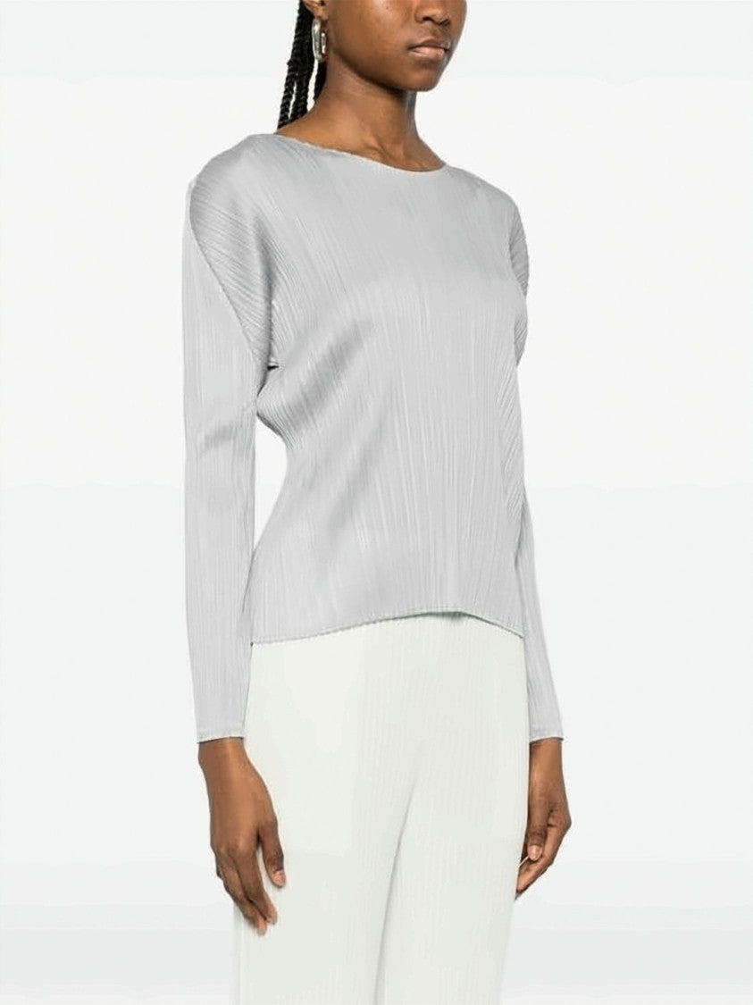 Pleats Please Pleated Texture Long-Sleeve Top With Cropped Hem