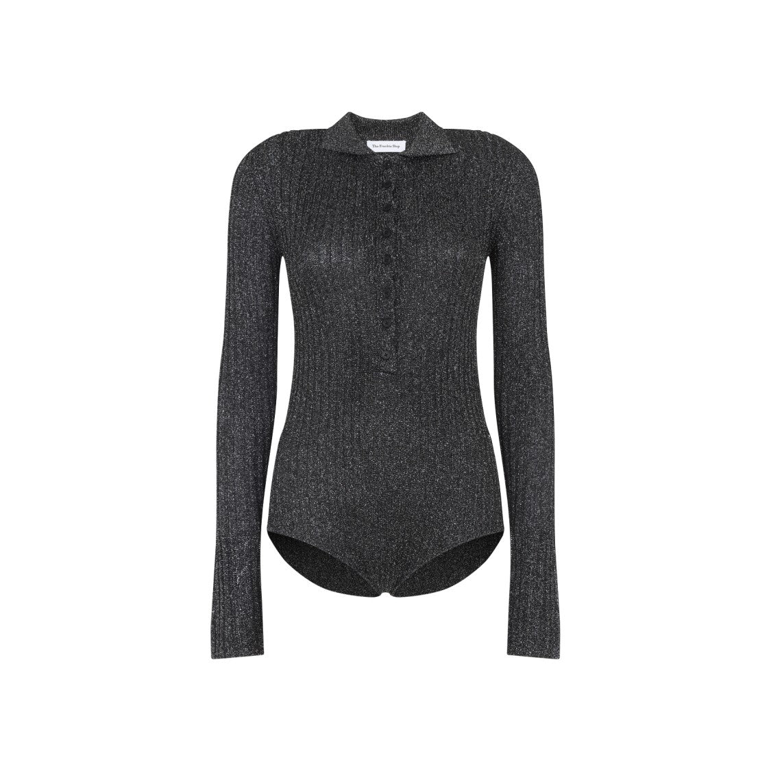 The Frankie Shop Fitted Metallic Shimmer Bodysuit With Button-Down Front