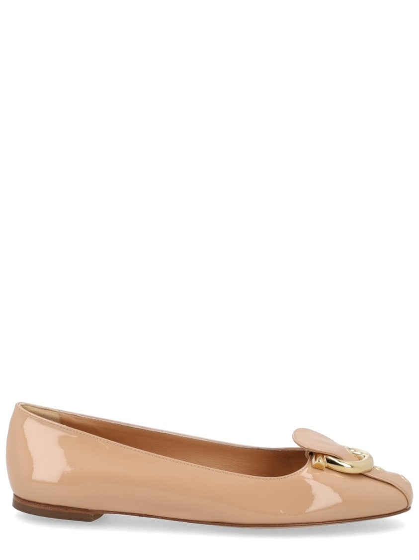 Ferragamo Gancini Calf Leather Glossy Flats