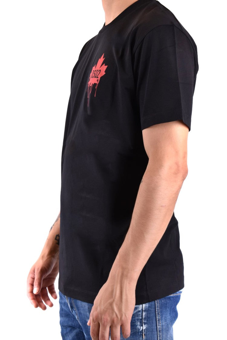 Dsquared2 Black T-Shirt Featuring Striking Red Maple Leaf
