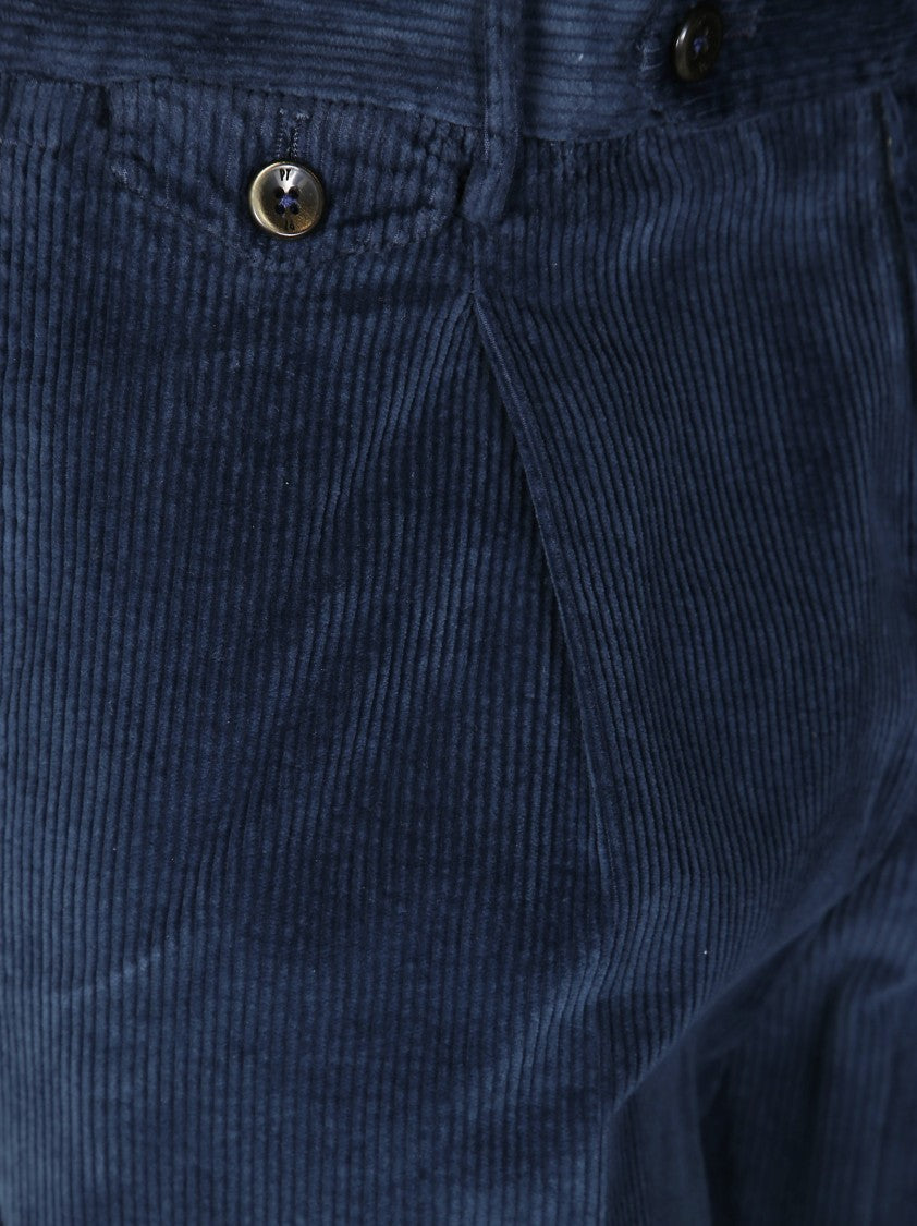 Pt01 Single Pleat Brown Tailored Trousers In Washed Velvet