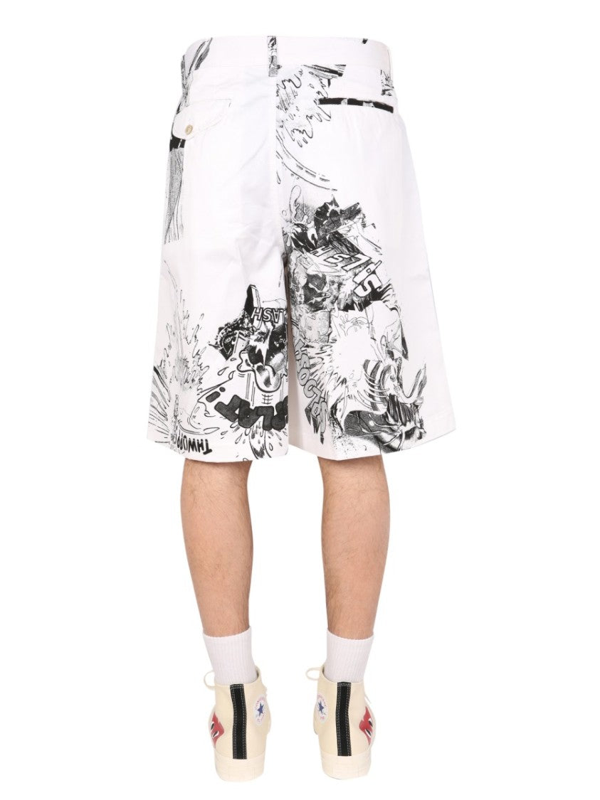 Comme Des Garçons Cotton Graphic Print Shorts