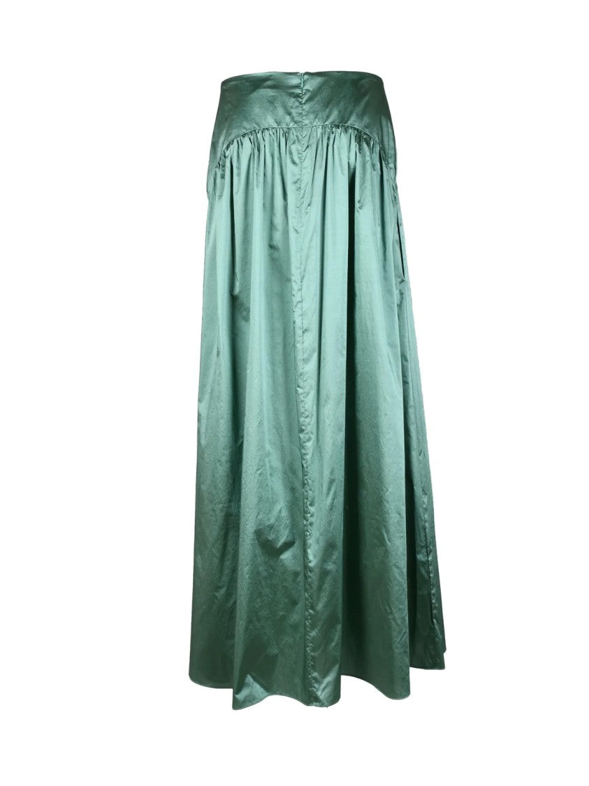 Max Mara Green Nava Silk-Blend Gathered Maxi Skirt