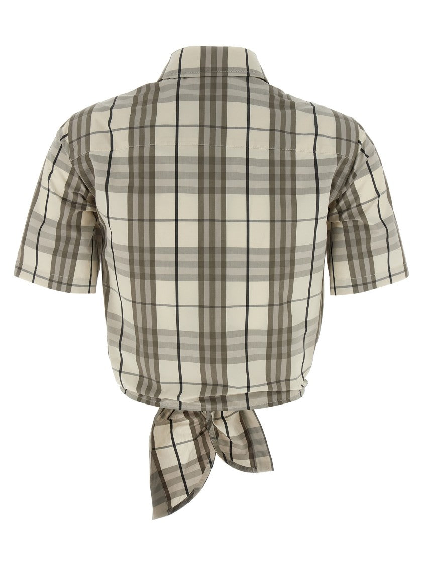 Burberry Check Print Cropped Cotton Shirt With Knotted Waist