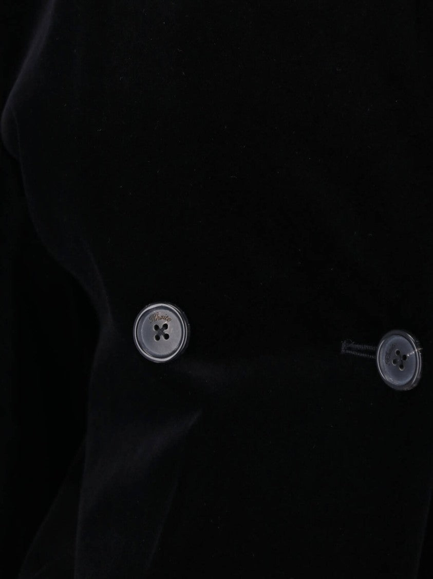 Khaite Double-Breasted Black Velvet Rolo Jacket With Draped Waist