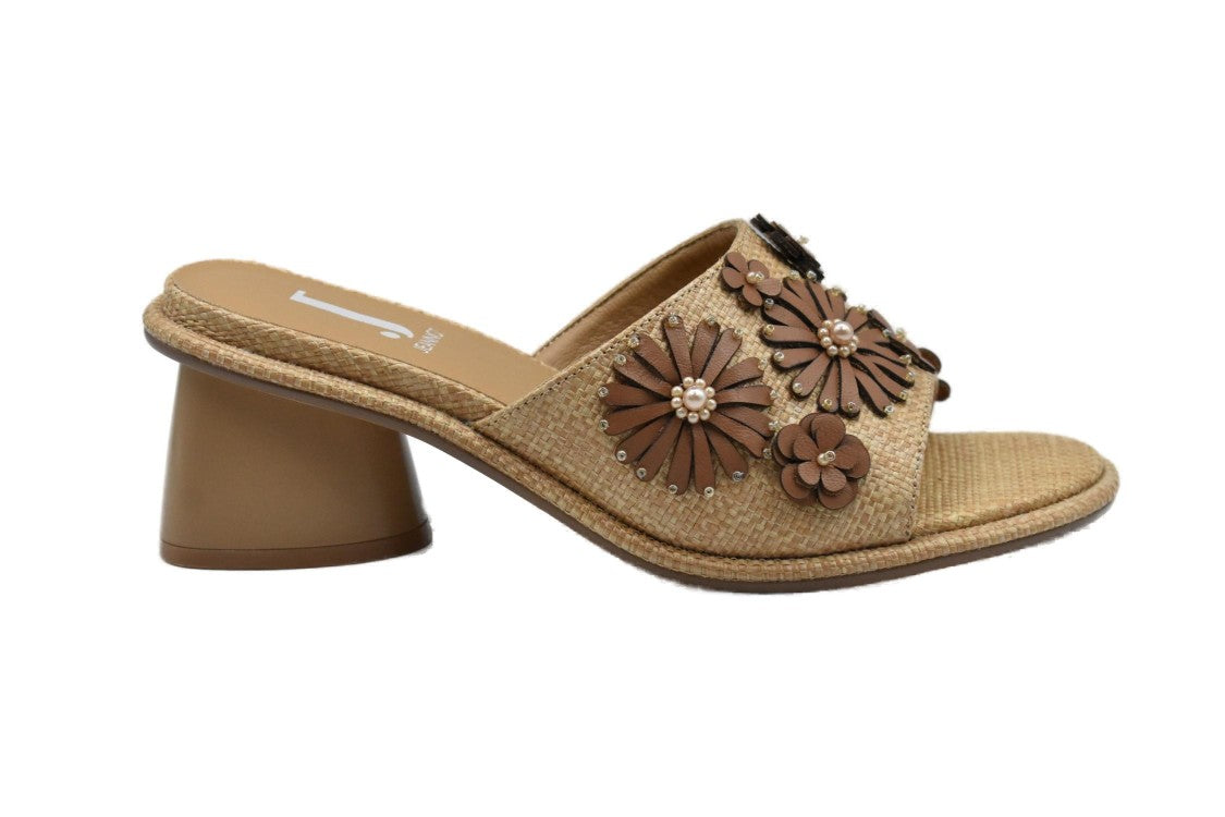 Jeannot Low-Heeled Beige Sandals With Floral Embellishments
