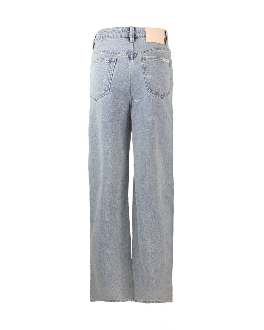 Self-Portrait Light Blue Jeans With Diamante Bow