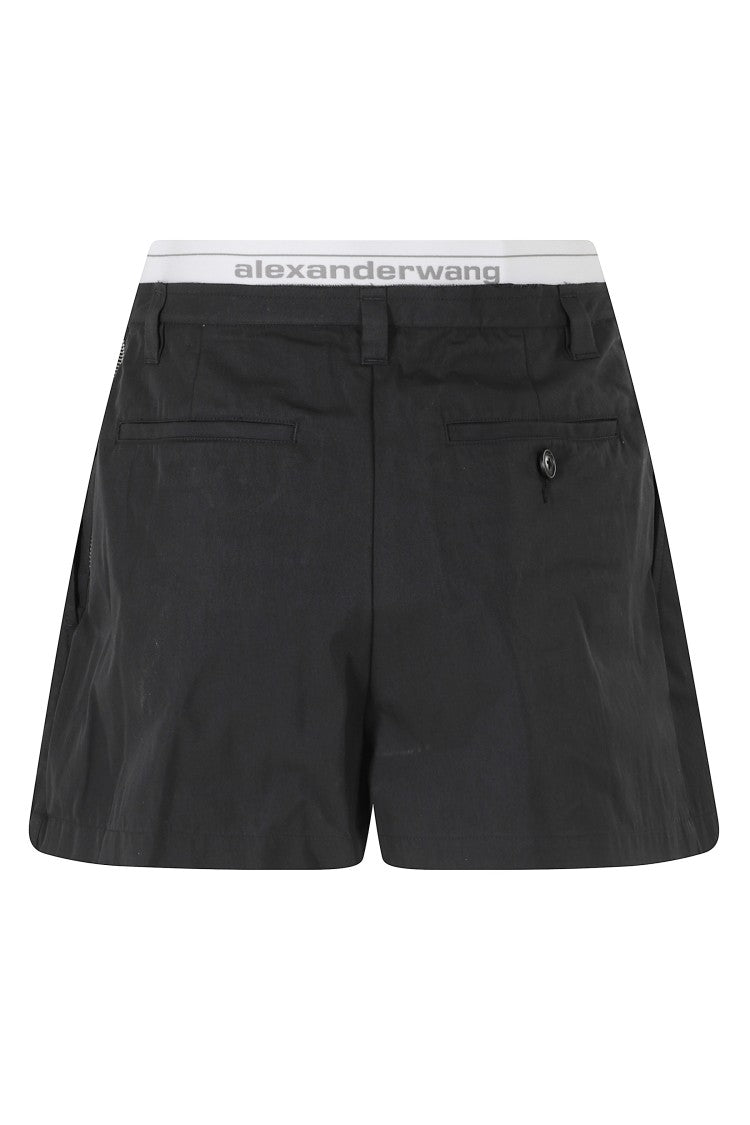 Alexander Wang Black Elastic Logo Wide-Leg Darts Cotton Shorts
