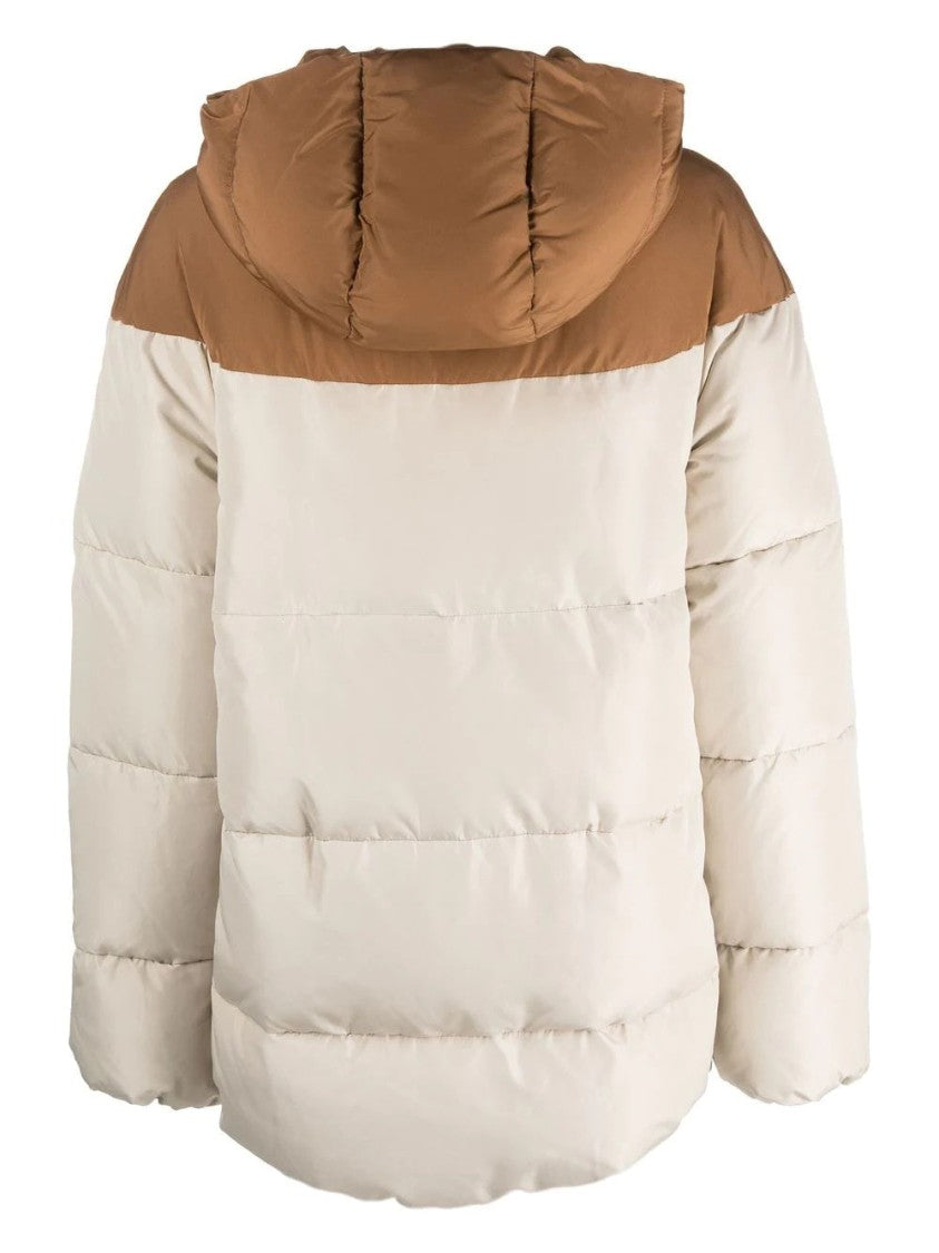 Eleventy Two-Tone Puffer Jacket With Adjustable Hood And Quilted Design