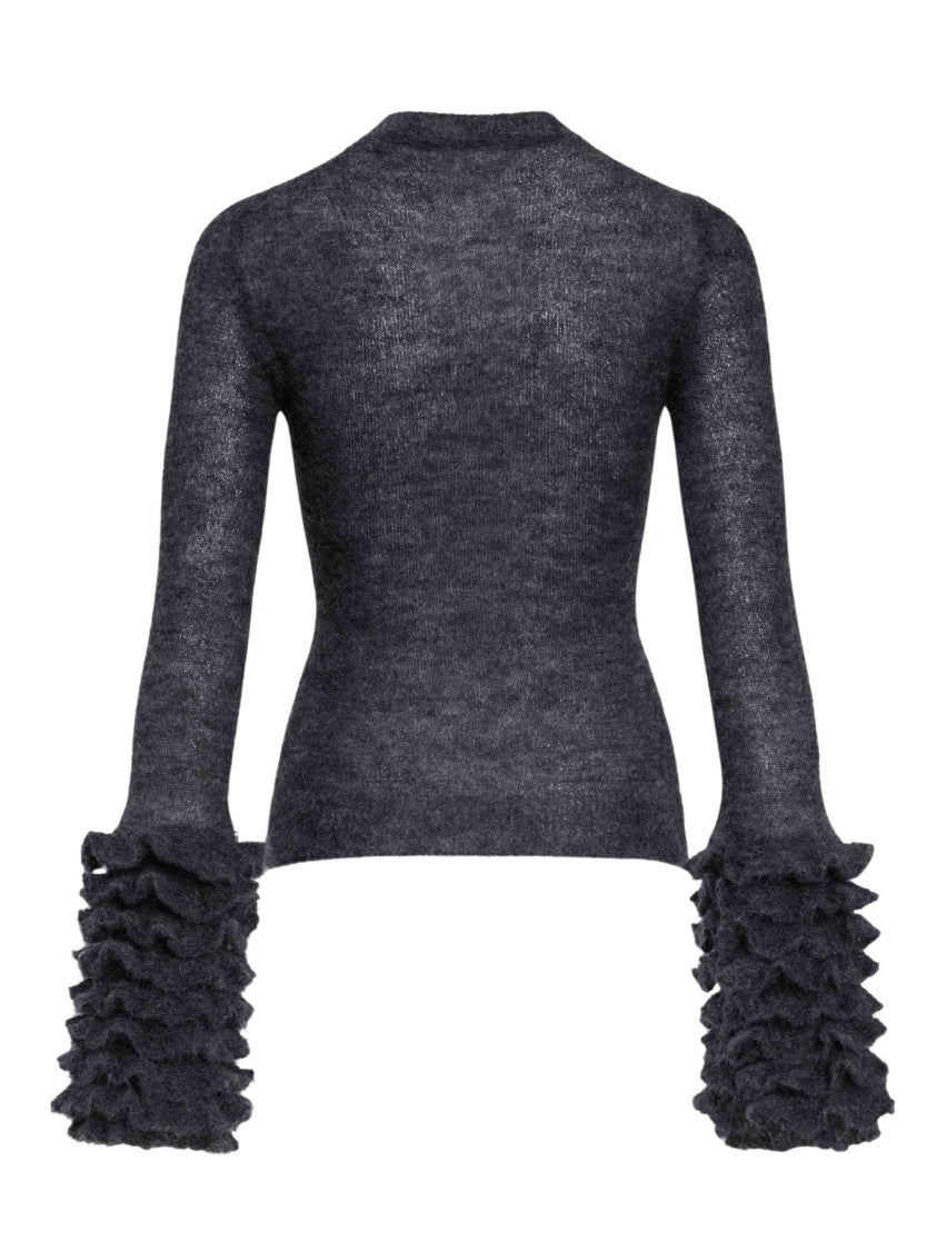 Alaïa Ruffled Cuff Dark Grey Mohair Blend Jumper