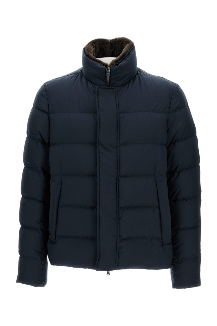 Herno Blue Arendelle Faux Fur Bomber Jacket