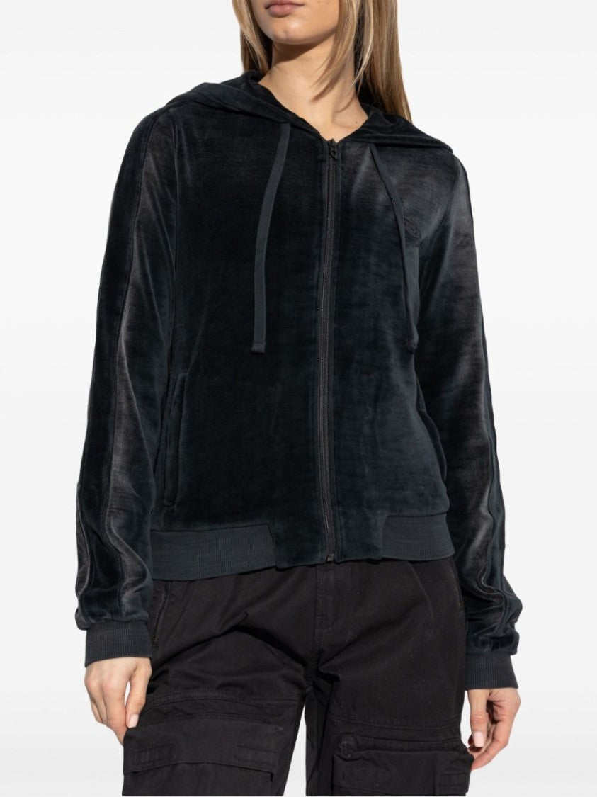 Diesel Soft Velvet Zip-Up Hoodie With Drawstring Hood
