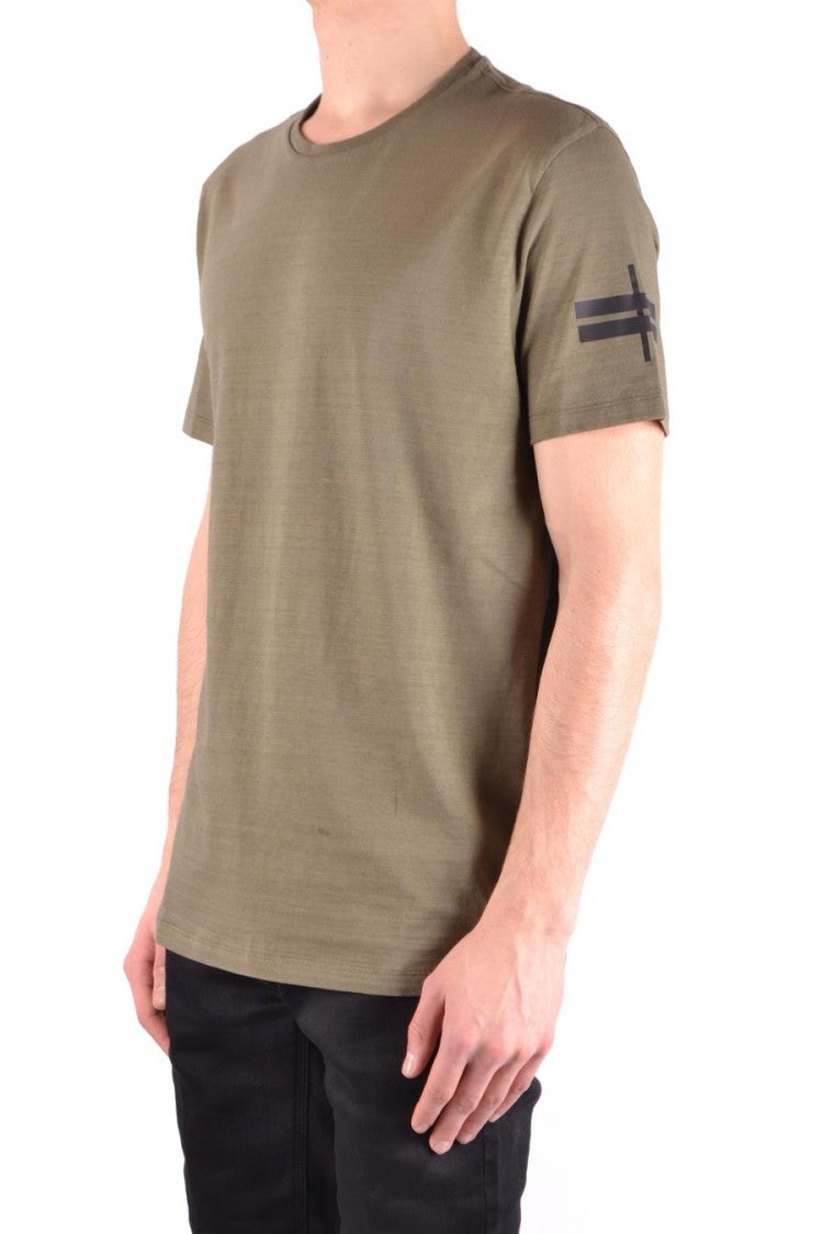 Neil Barrett Olive Green Cotton T-Shirt With Graphic Detail