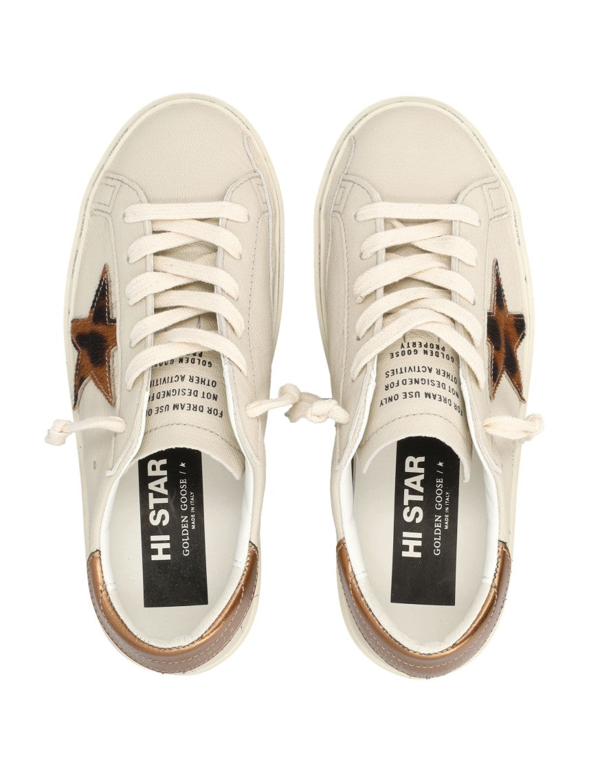 Golden Goose Platform Sneakers With Pony Hair Star And Copper Accents