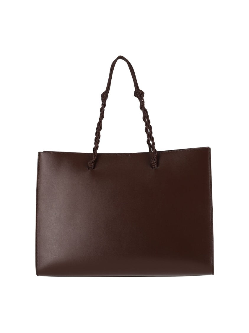 Jil Sander Braided Handle Brown Leather Tote With Gold Logo