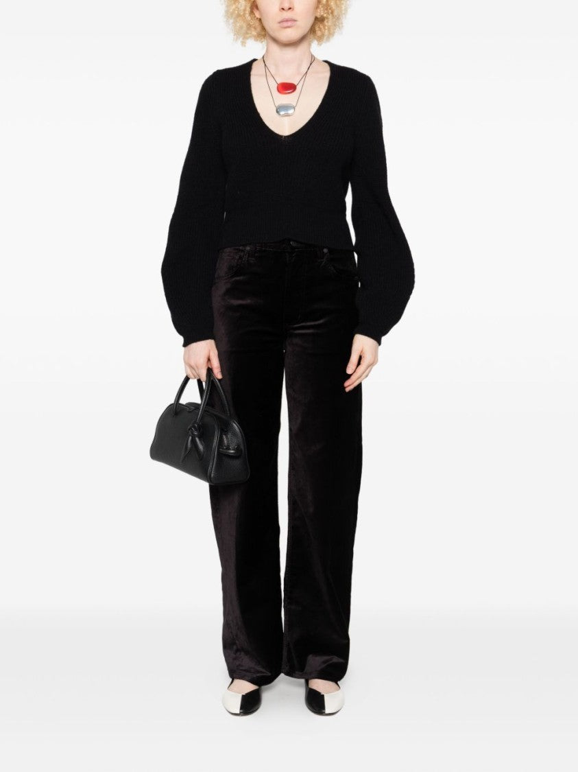 Twin-Set Cropped Black Sweater With Deep V-Neckline