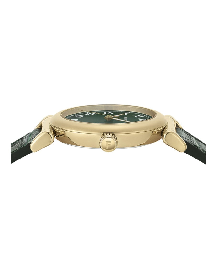 Ferragamo Allure Leather Watch With Green Sunray Dial