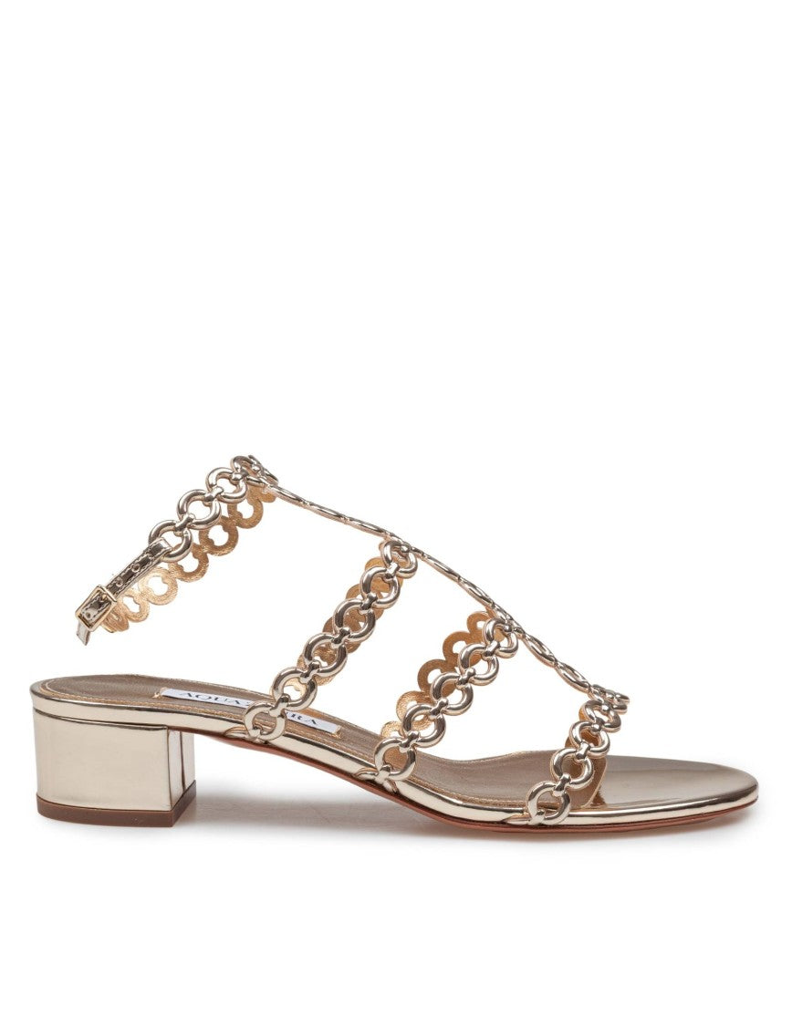 Aquazzura Infinity Chain Sandal In Mirrored Leather