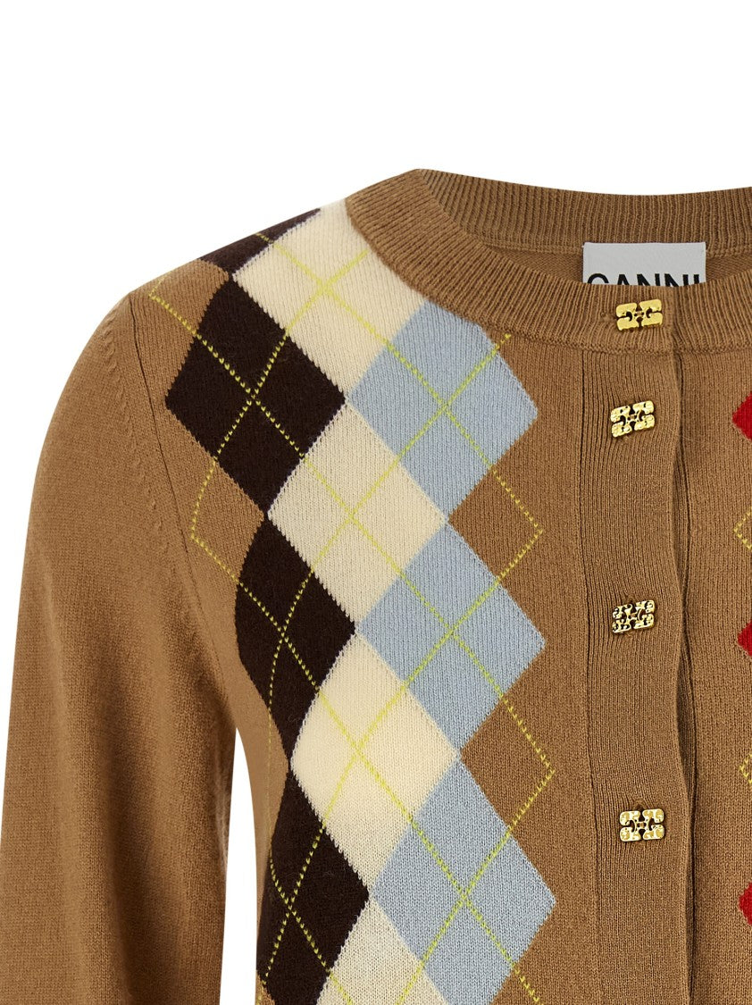 Ganni Diamond-Pattern Cashmere Blend Cardigan