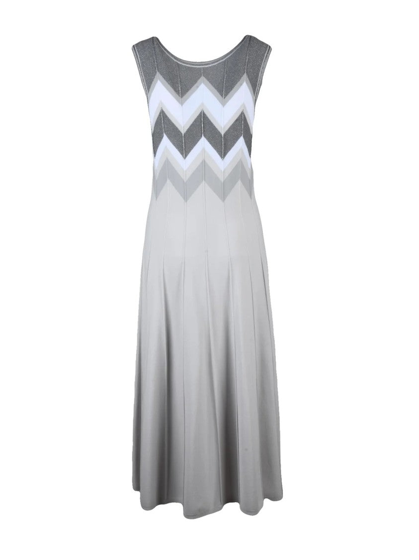 D. Exterior Indigo Metallic Chevron Flared Midi Dress