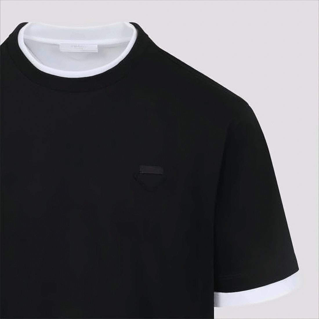 Prada Black Short-Sleeve T-Shirt With Contrasting White Trim