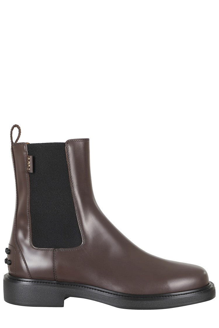 Tod's Coffee Leather Rubber Sole Boots