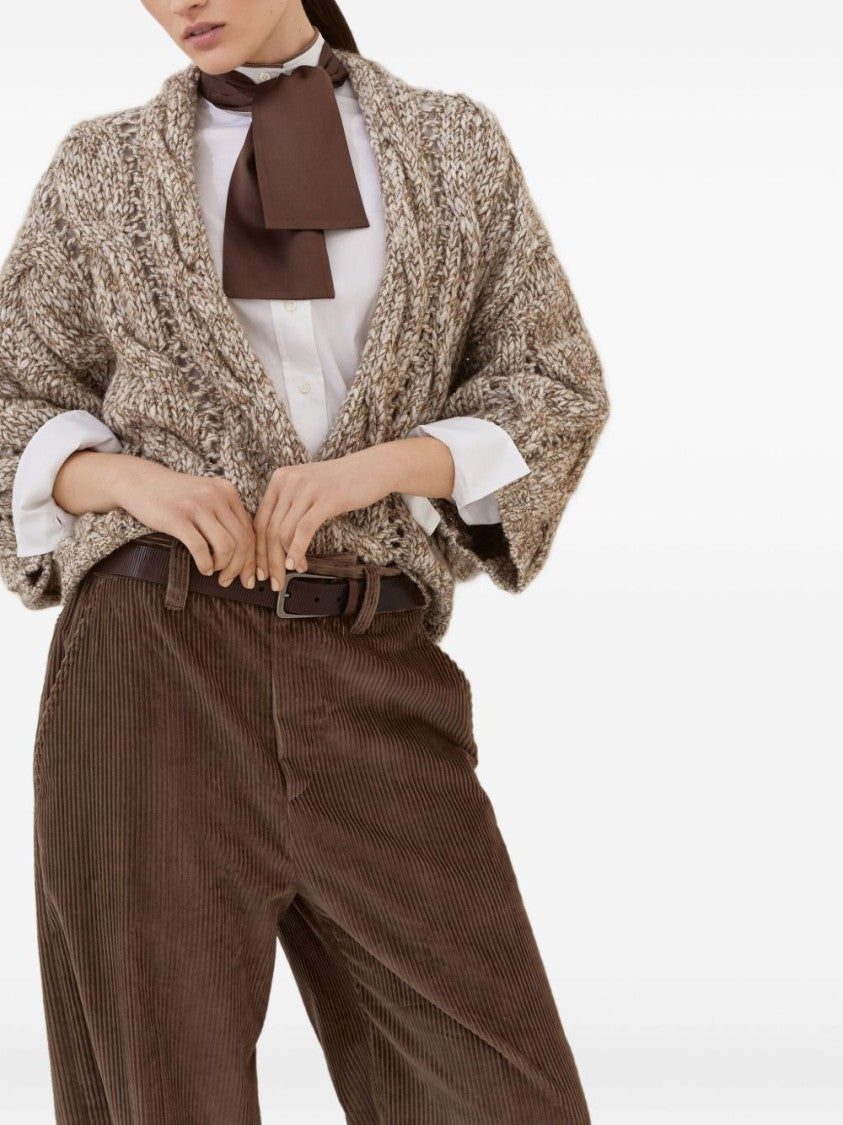 Brunello Cucinelli Chunky Knit Sweater With Deep V-Neckline And Cable Design