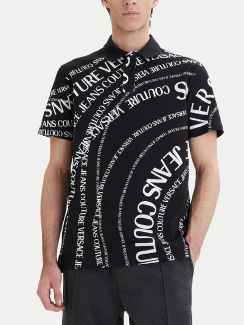 Versace Jeans Couture Black Dynamic Graphic Polo Shirt